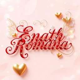 A visually enchanting design featuring the name 'Enath Romana' written in an elegant, glossy red cursive font, adorned with delicate white floral patterns and sparkling details for a luxurious and dreamy appearance