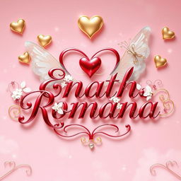 A visually enchanting design featuring the name 'Enath Romana' written in an elegant, glossy red cursive font, adorned with delicate white floral patterns and sparkling details for a luxurious and dreamy appearance