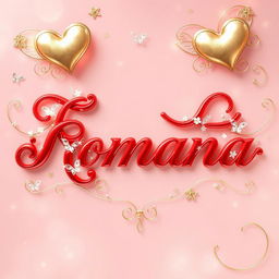 A visually enchanting design featuring the name 'Enath Romana' written in an elegant, glossy red cursive font, adorned with delicate white floral patterns and sparkling details for a luxurious and dreamy appearance