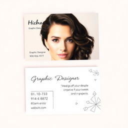 A sophisticated and creative business card for a female graphic designer's online business