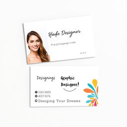 A stylish and contemporary business card for a female graphic designer's online business