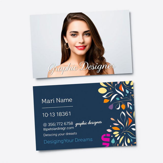 A stylish and contemporary business card for a female graphic designer's online business