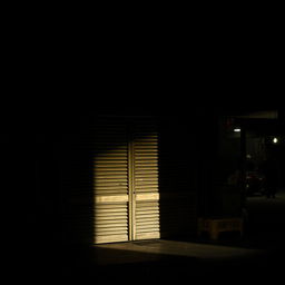 A traditional market shop closed for the night, featuring a wooden stall with tightly closed shutters