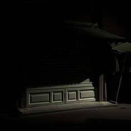 A traditional market shop closed for the night, featuring a wooden stall with tightly closed shutters