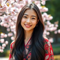 A stunning portrait of a beautiful Asian woman, showcasing her radiant skin and graceful features