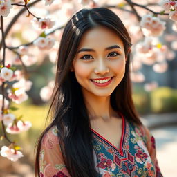 A stunning portrait of a beautiful Asian woman, showcasing her radiant skin and graceful features