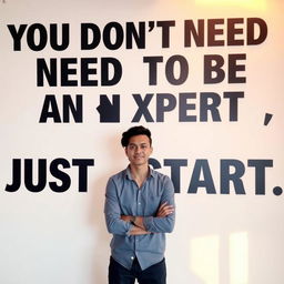 A person standing confidently in front of a clean, white wall
