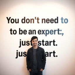 A person standing confidently in front of a clean, white wall