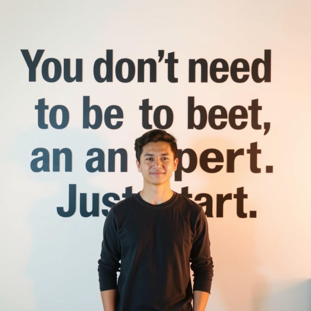 A person standing confidently in front of a clean, white wall