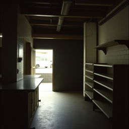 A nostalgic scene of a 1990s traditional market shop, closed for the day