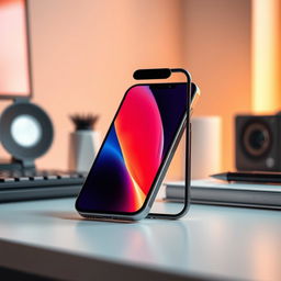 A beautiful, modern, high-end smartphone prominently featuring the design of an iPhone 15 Pro Max