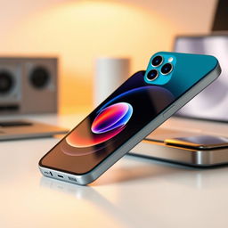 A beautiful, modern, high-end smartphone prominently featuring the design of an iPhone 15 Pro Max
