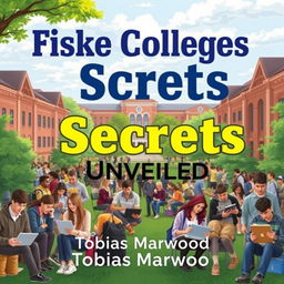 A realistic college campus background image, filled with students engaged in study groups and using laptops