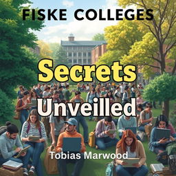 A realistic college campus background image, filled with students engaged in study groups and using laptops