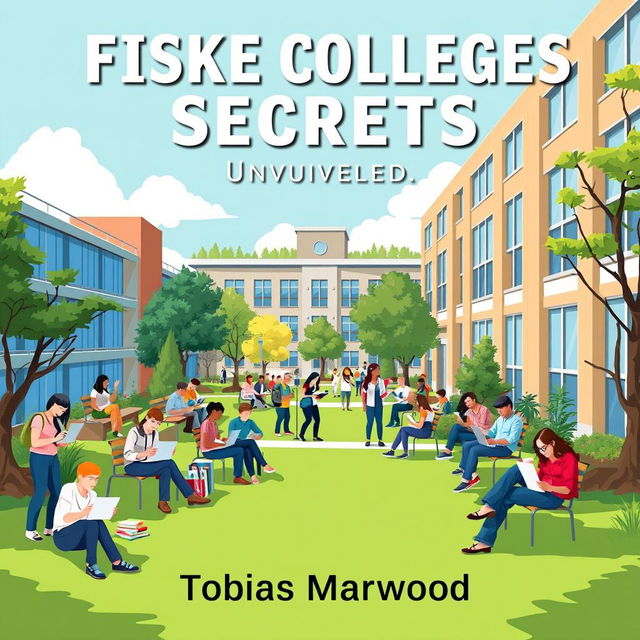 A realistic college campus scene filled with diverse students actively engaged in study groups and using laptops