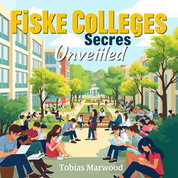 A realistic college campus scene filled with diverse students actively engaged in study groups and using laptops