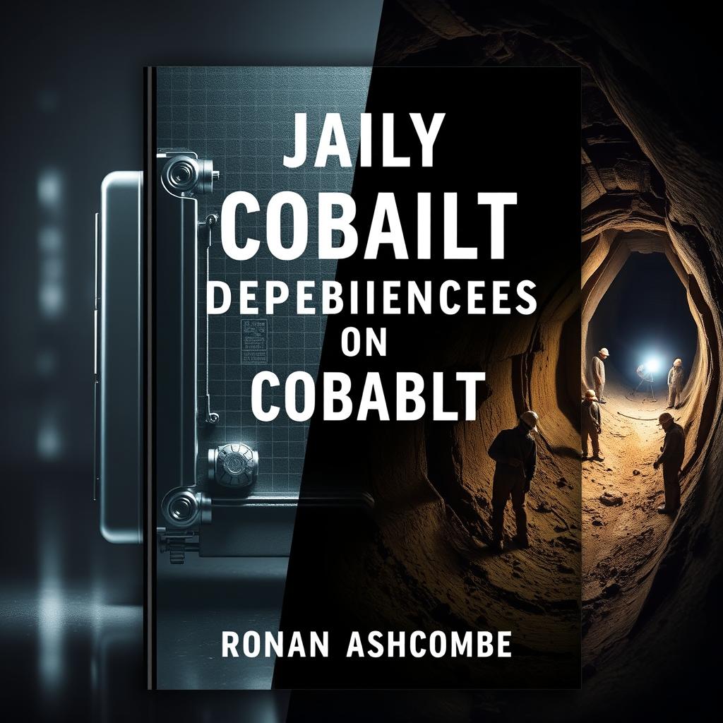 A dramatic split image cover design for a book titled 'Daily Dependencies on Cobalt' by Ronan Ashcombe