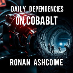 A dramatic split image cover design for a book titled 'Daily Dependencies on Cobalt' by Ronan Ashcombe