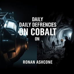 A dramatic split image cover design for a book titled 'Daily Dependencies on Cobalt' by Ronan Ashcombe