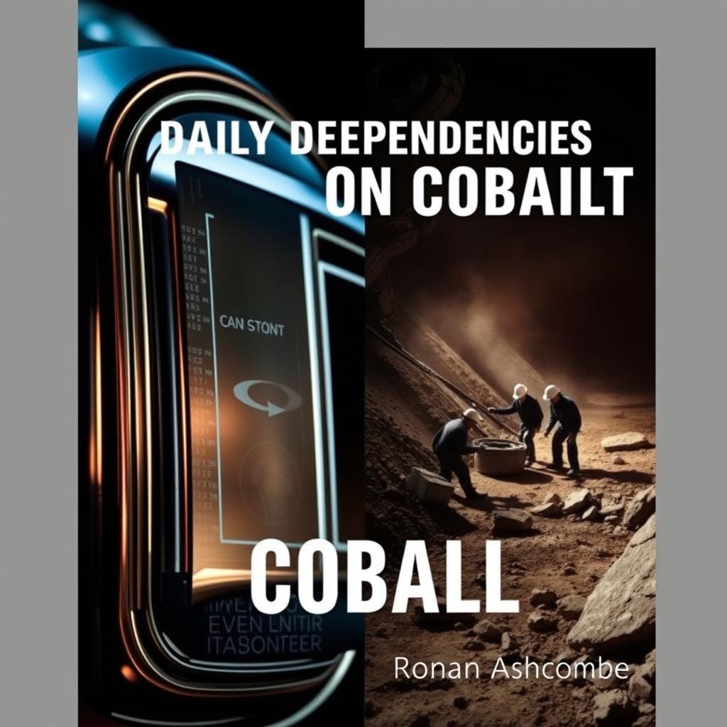 A dramatic split image book cover design titled 'Daily Dependencies on Cobalt' by Ronan Ashcombe