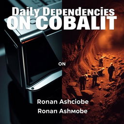 A dramatic split image book cover design titled 'Daily Dependencies on Cobalt' by Ronan Ashcombe