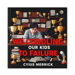 A flat book cover design titled "We Coddling Our Kids to Failure" by Cyrus Merrick