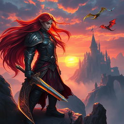 A captivating digital painting of a fierce warrior in a fantastical landscape