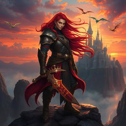 A captivating digital painting of a fierce warrior in a fantastical landscape