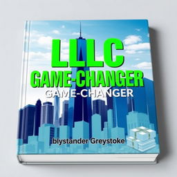 A flat book cover design featuring a realistic cityscape with towering skyscrapers representing business success and growth