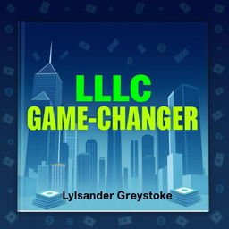 A flat book cover design featuring a realistic cityscape with towering skyscrapers representing business success and growth