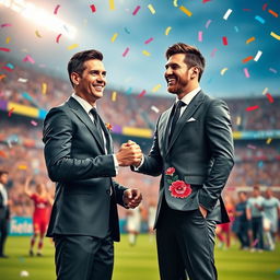 A surreal and humorous depiction of a fictional scene where Cristiano Ronaldo is transformed into Lionel Messi's wife