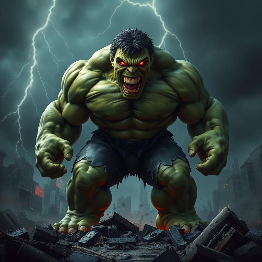 A terrifying version of the Hulk, evoking a sense of dread and power