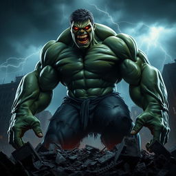A terrifying version of the Hulk, evoking a sense of dread and power