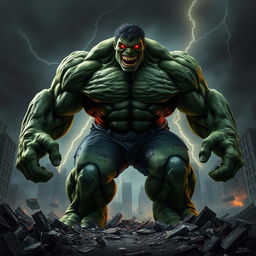 A terrifying version of the Hulk, evoking a sense of dread and power