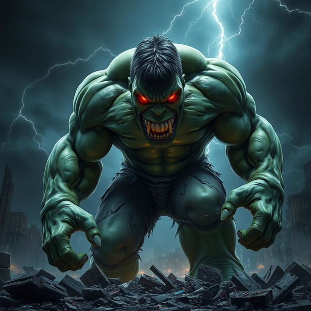 A terrifying version of the Hulk, evoking a sense of dread and power