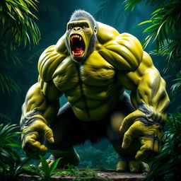 A powerful and imposing creature that combines features of a gorilla and the Hulk