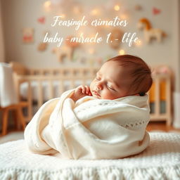 A beautiful, serene image of a newborn baby peacefully sleeping, wrapped in a soft, white blanket with delicate patterns