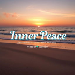A serene landscape cover design, featuring a peaceful beach at sunrise with soft colors reflecting on the gentle waves