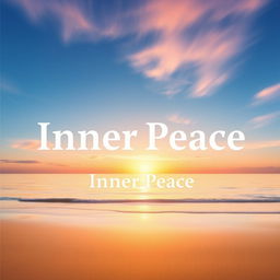 A serene landscape cover design depicting a peaceful beach at sunrise, with soft golden and pastel hues reflecting on calm waters