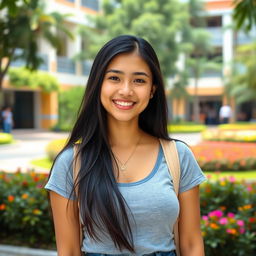A beautiful woman with large rounded breasts, representing a university student from Bengkulu, Indonesia