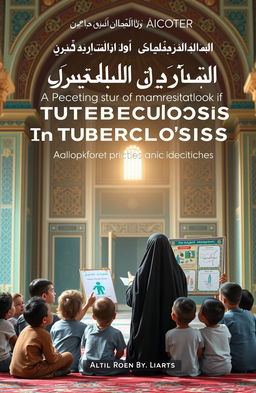 A cover design for a book about preventing the transmission of Tuberculosis in Islamic orphanages, featuring a serene and hopeful atmosphere