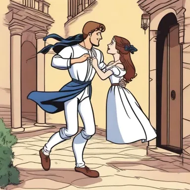 In the cartoon, Romeo is portrayed as a hopeless romantic chasing after his beloved Juliet.