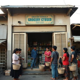 A small grocery store in a traditional East Javanese market, permanently closed and bankrupt in the 1990s