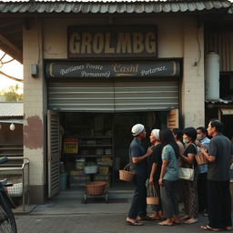 A small grocery store in a traditional East Javanese market, permanently closed and bankrupt in the 1990s