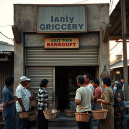 A small grocery store in a traditional East Javanese market, permanently closed and bankrupt in the 1990s