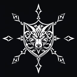 A logo design for a university inspired by werewolf symbols, featuring intricate, hand-drawn styles similar to those found in the Harry Potter logo