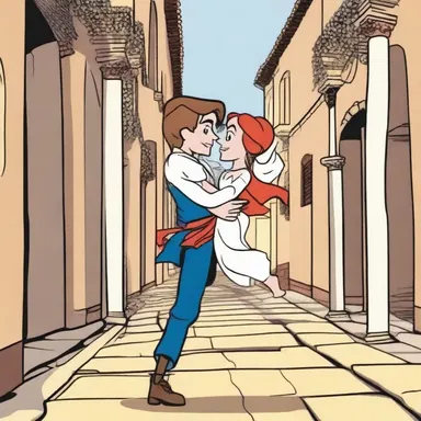 In the cartoon, Romeo is portrayed as a hopeless romantic chasing after his beloved Juliet.
