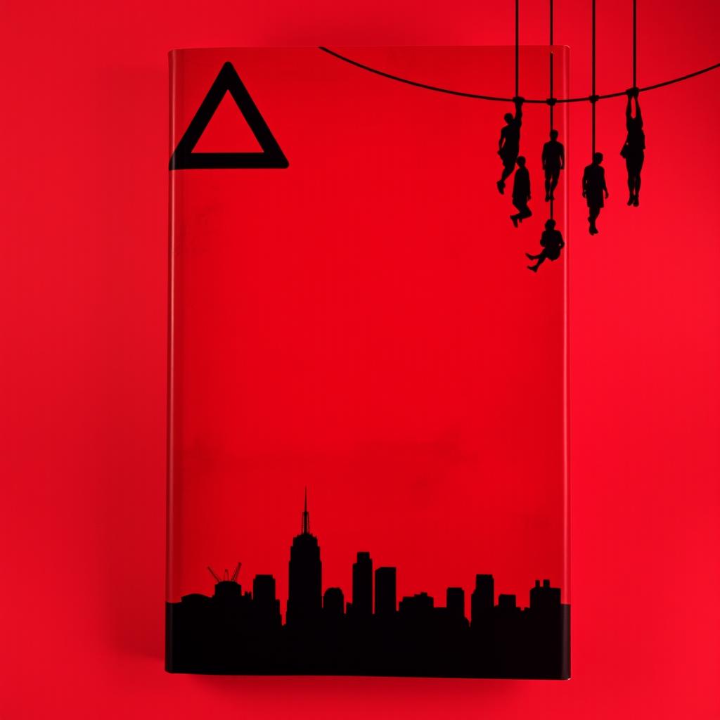 A dramatic and evocative book cover featuring a dark red background with black shapes dominating the composition