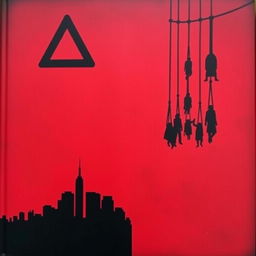 A dramatic and evocative book cover featuring a dark red background with black shapes dominating the composition