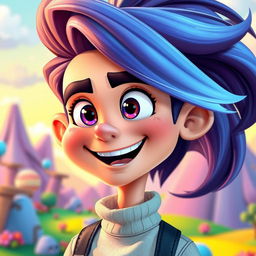 A highly detailed and vibrant cartoon version of a person with appealing and exaggerated features, embodying a mix of realism and cartoon styles